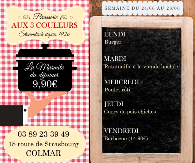 Plats du jour à la Brasserie Aux 3 Couleurs Colmar Plats du jour à la Brasserie Aux 3 Couleurs Colmar